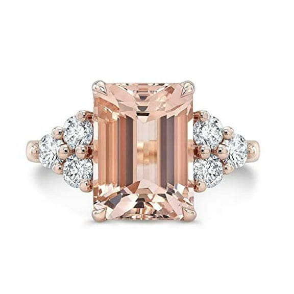 HeartsAndYou 4ct Natural Emerald Morganite Diamond Ring 14k SOLID Rose Gold Solitaire Accent