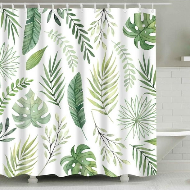 AUCHEN Shower Curtain, Tropical Palm Leaves Hawaii Jungle Bath Curtains ...