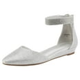thumbnail image 3 of BURUDANI Women Flats Shoes Low Wedge Sandals Ankle Strap Pointed Toe SILVER Size 6.5, 3 of 10