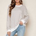 thumbnail image 2 of Levmjia Women's Striped Long Sleeve Sweater Crewneck Drop Shoulder Loose Fit Casual Pullover Top for Fall Winter, 2 of 6