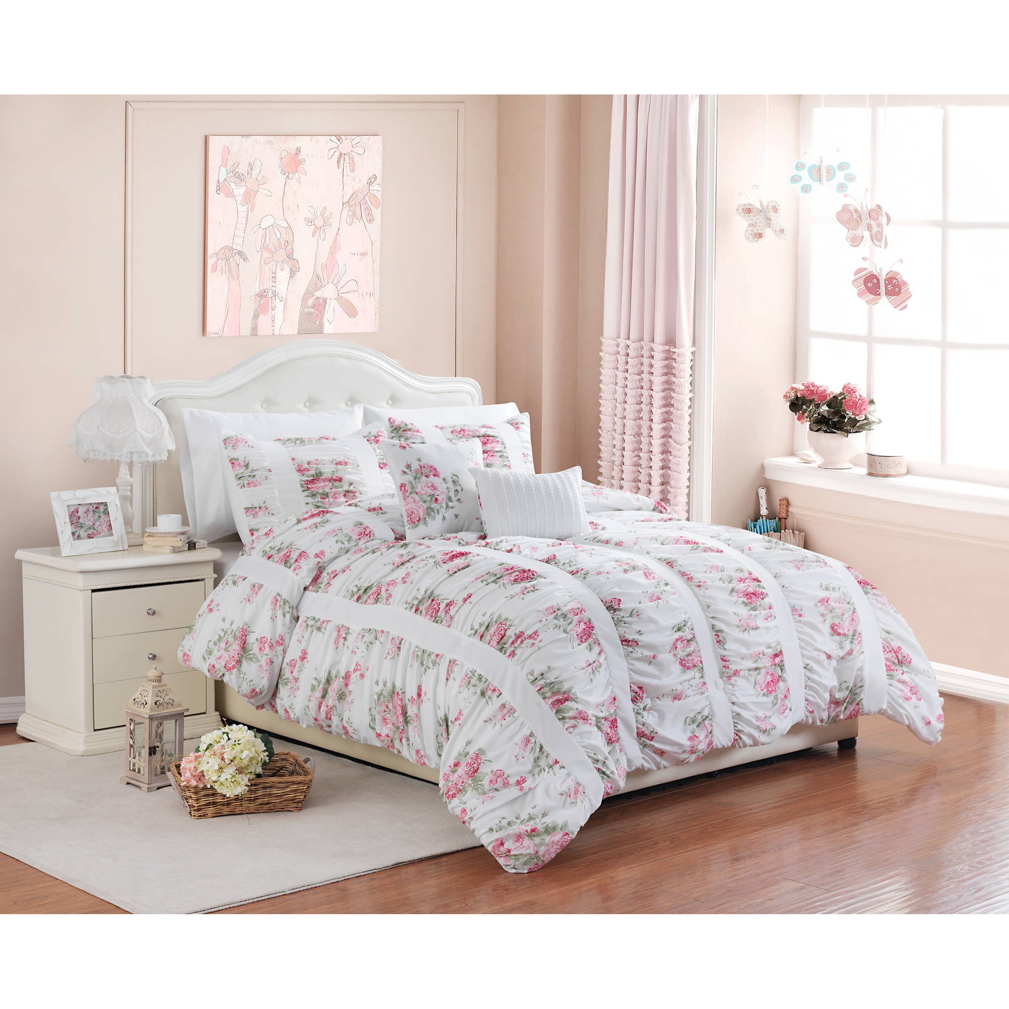 Better Homes Gardens Full Or Queen Floral Ruching Comforter Set