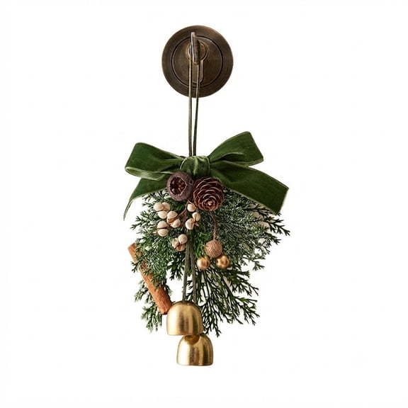 Christmas Bell Ornament with Bells and Red Velvet Bows, Pine Leaves Wreath Hanging Décor for Door, Gifts, Pine Cone Hanging Ornaments and Home Xmas Party Decorations (B)lxf