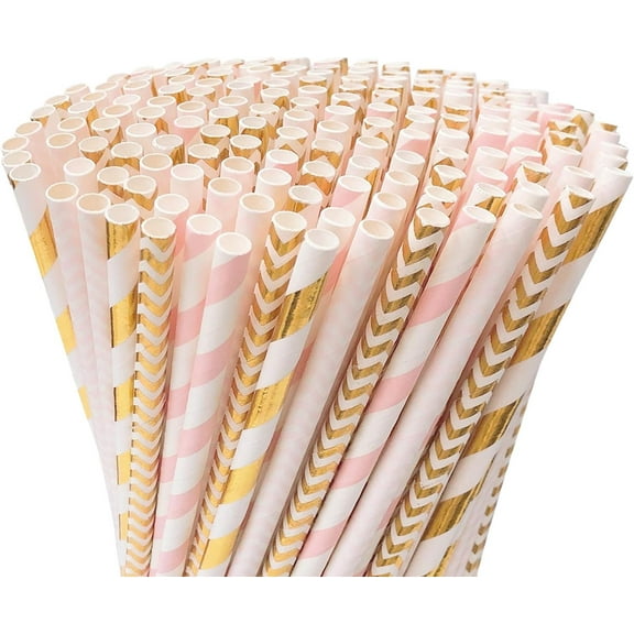 100-Pack Biodegradable Paper Straws - Eco-Friendly Set Paper Drinking Straws For Party, Birthday, Wedding, Bridal Shower, and Decorations