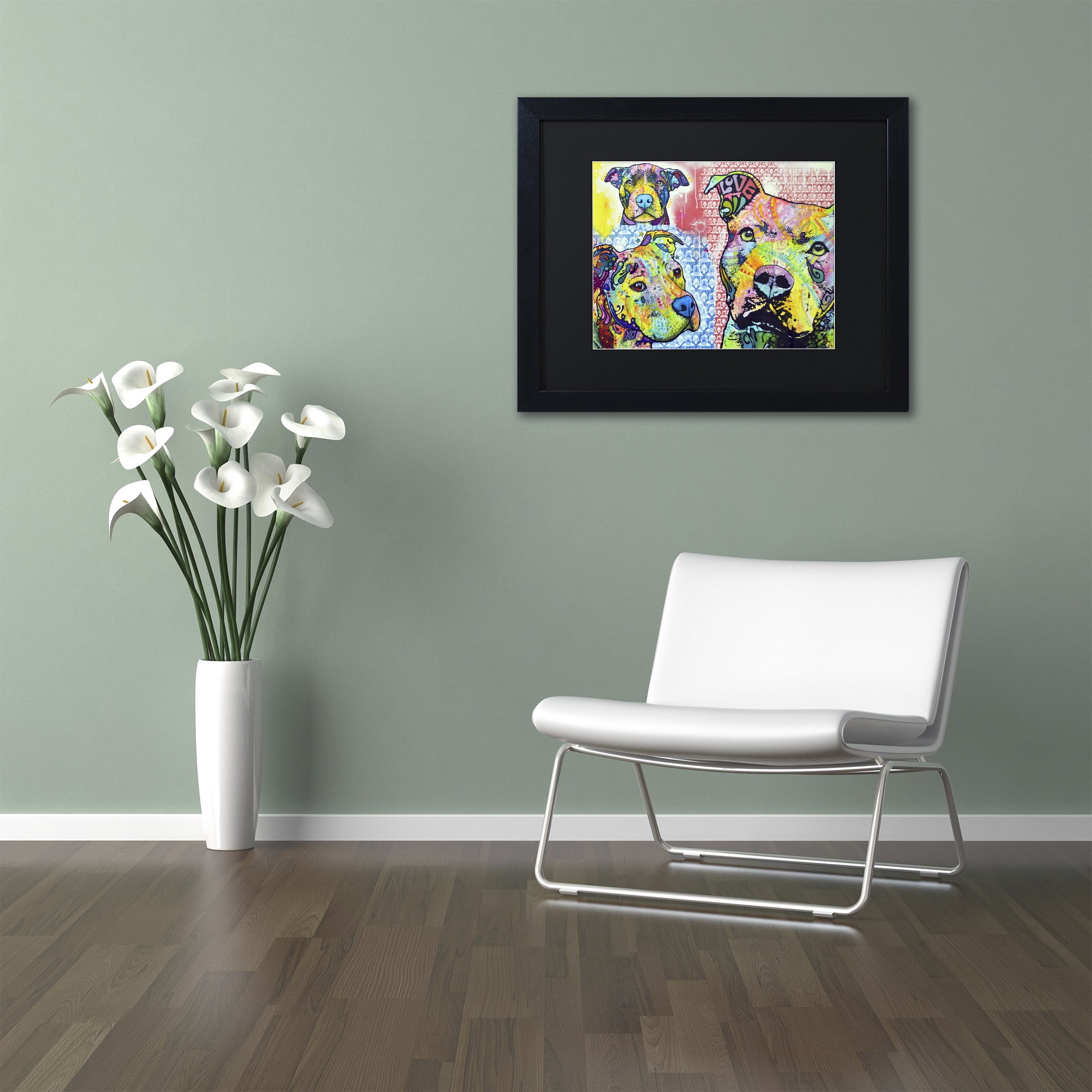 Trademark Fine Art "Thoughtful Pit Bull Part 3" Canvas Art by Dean Russo, Black Matte, Black Frame