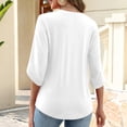 thumbnail image 6 of Womens Dressy 3/4 Sleeve Tops Trendy Cut V Neck Plain Tunic Shirts Cute Casual Solid Color Blouses Spring Summer Outfits White S, 6 of 6