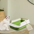 thumbnail image 6 of Cat Litter Box Kitten Litter Pan with High Side Cat Sandbox Sturdy Semi Enclosed Pet Litter Tray Cat Toilet for Indoor Cats Pets Accessories White and Green, 6 of 10