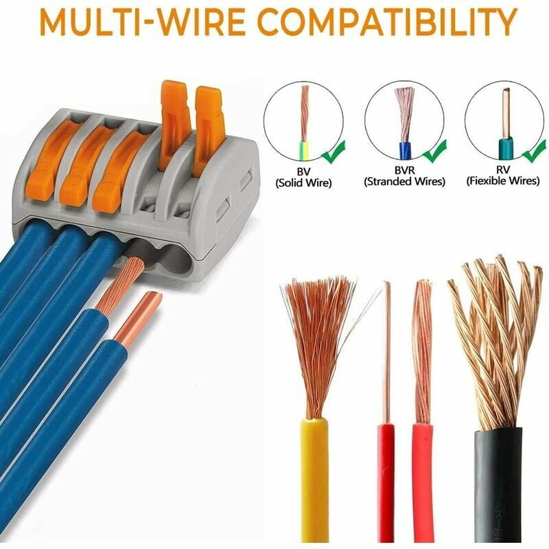 Quick Disconnect Electrical Terminal, Flame Retardant Insulation Reusable Connectors for Solid Stranded Wiring, High Temperature Resistance Lever Wire Connectors