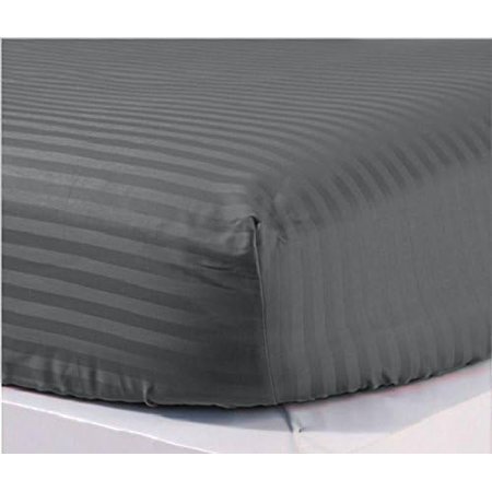 100% Egyptian Cotton Fitted Sheet 800 Thread Count Solid 1 Piece (Bottom Sheet Only) Queen Size Sateen Weave 20 inch Deep Pocket Dark Grey Stripe Color