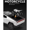 thumbnail image 2 of 1:32 Scale Tesla Pickup RV Combo: Zinc Alloy Diecast Model with Pull-Back Action, Simulated Lights & Sounds - Detachable Solar Cover, 3 Openable Side Doors, Trailer Hitch & 3-Speed RV Light/Music, 2 of 6