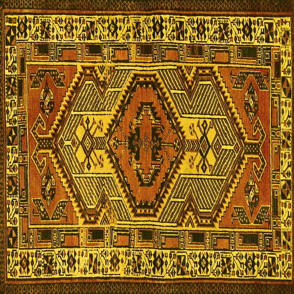 Ahgly Company Indoor Square Persian Yellow Traditional Area Rugs, 4' Square