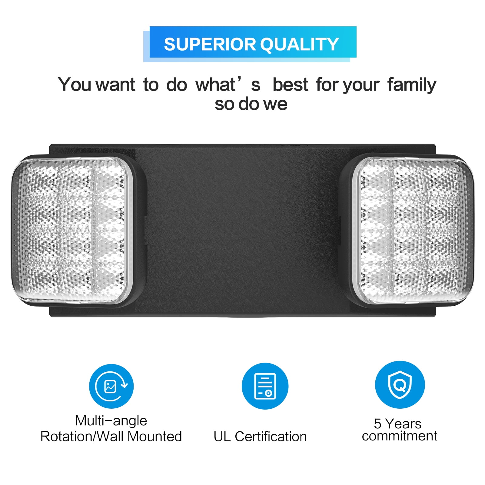 Spectsun 2 Pack LED Emergency Light with Battery Backup, Commercial Power Outage Emergency Lighting, 120-277VAC, UL Listed.