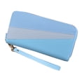 thumbnail image 1 of Cartera larga Monedero Monedero PU Cremallera de 2 vías 2 compartimentos Monedero de mano de colisión de color de gran capacidad para mujeres Adultos Diario Azul, 1 of 12