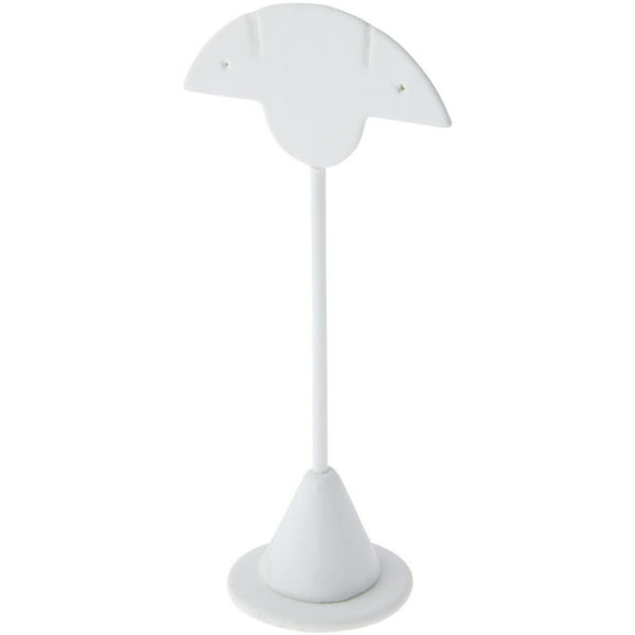 Plymor White Faux Leather Fan Shaped, Two Pair Earring Display Stand, 2.75" W x 1.875" D x 5.875" H
