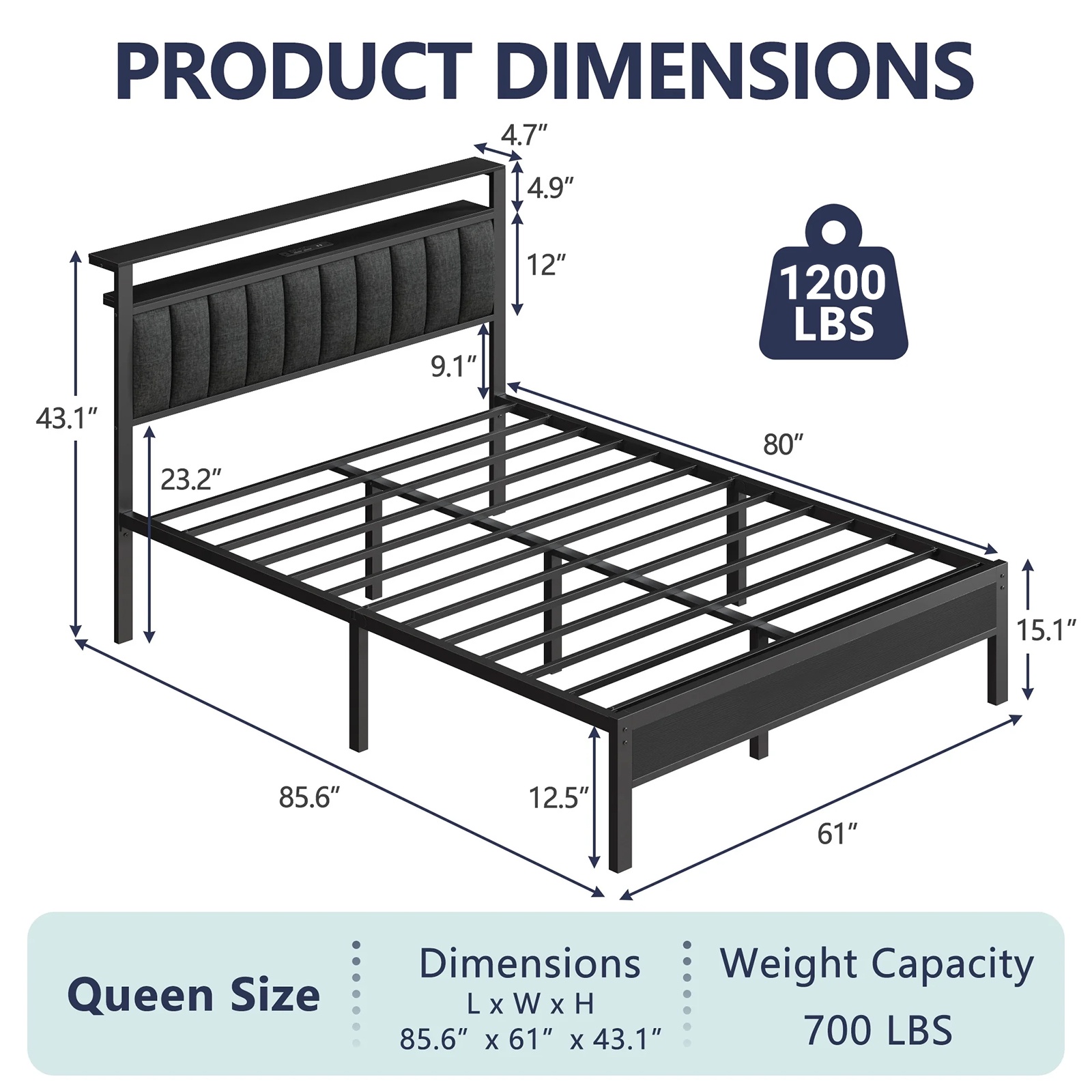 Satifur Queen LED Bed Frame with Smart RGB Lights, Black photo 6