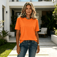 thumbnail image 4 of Dwellite Cotton Blend Shirts for Women Crew Neck Short Sleeve Summer Shirts Solid Loose Fit Tshirt 2026 Saffron S, 4 of 5