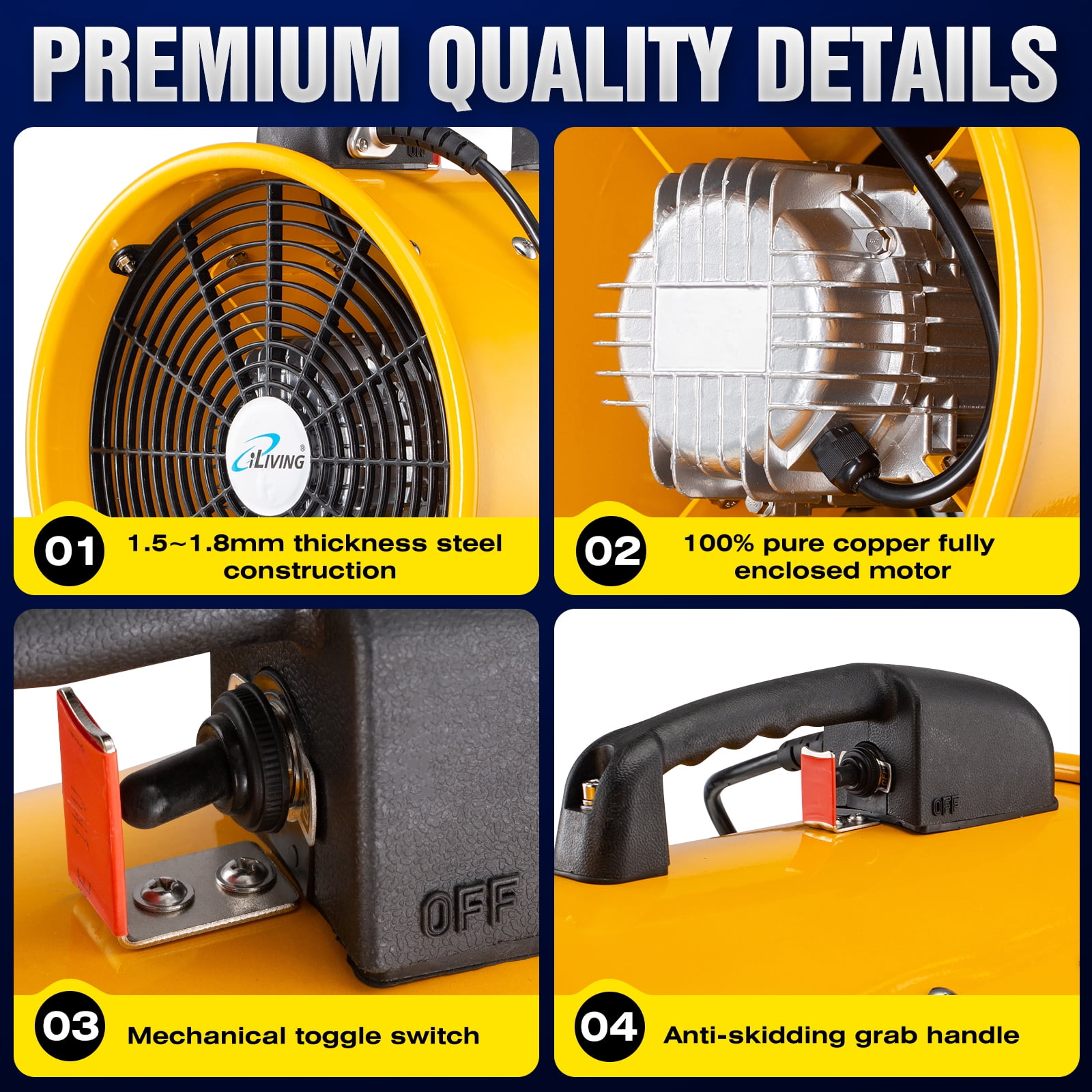 iLIVING 12 inch Utility Blower Exhaust Warehouse Ventilator Fan, 550W, 3450RPM