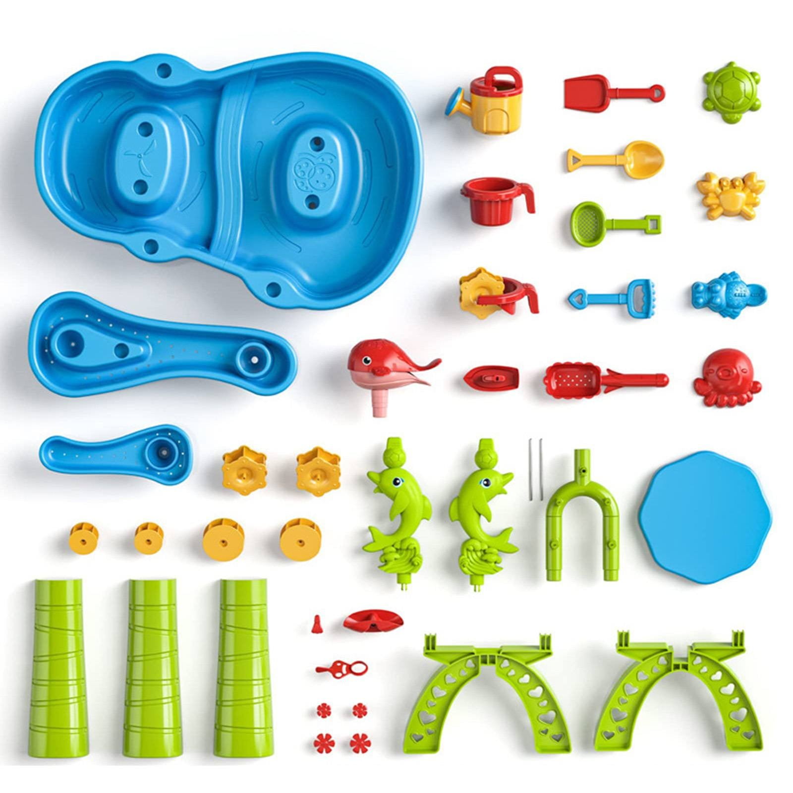 RUIG Water Table for Kids Ages 3-8, Double-Sided Waterfall Wall with 32-Piece Activity Set, Outdoor Sand & Water Play Station for Boys & Girls, STEM Learning Toy,Summer Outdoor Toys