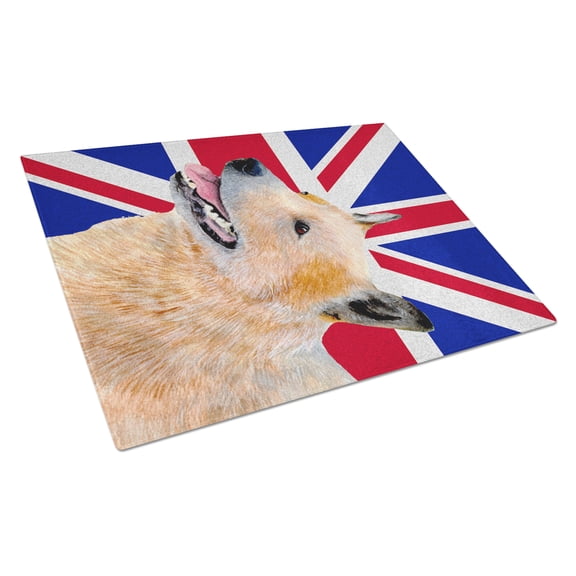 Caroline's Treasures Australian Cattle Dog with English Union Jack British Flag Glass Cutting Board Large Size