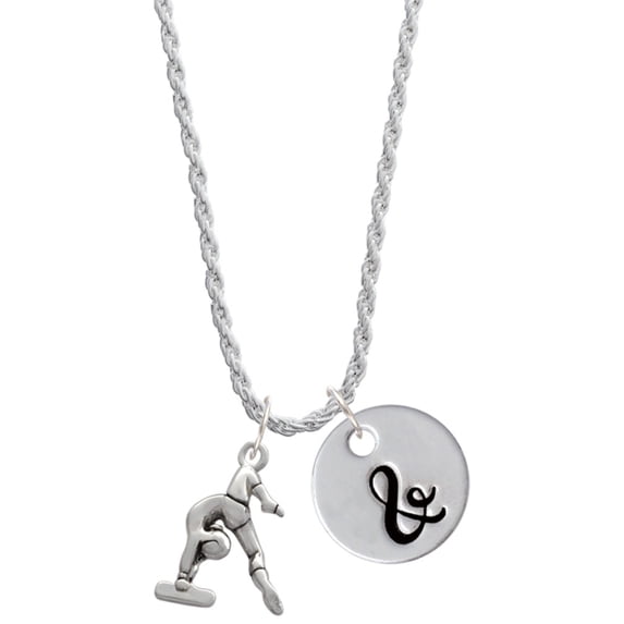 Delight Jewelry Silvertone Gymnast Balance Beam Silvertone Script Initial Disc - & - Charm Necklace, 20"+3"