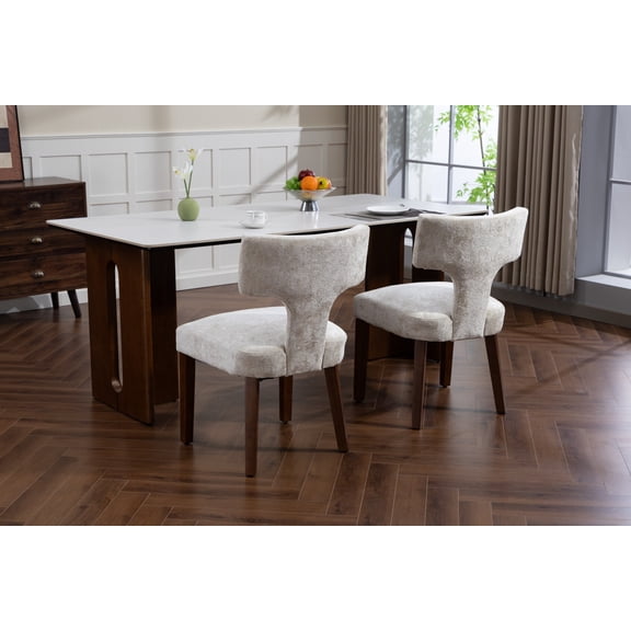 Mid Century Modern Dining Chairs Set of 2 Beige Upholstered Kitchen Chairs with Hardwood Frame and Linen Fabric Comfortable Accent Chairs for Dining Room Living Room