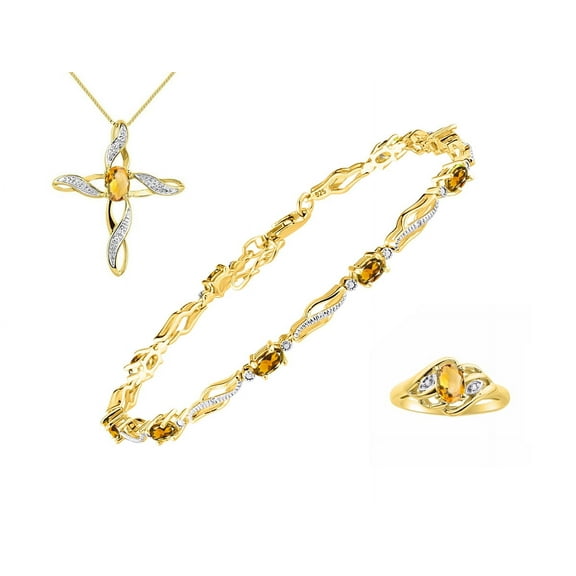 RYLOS Jewelry For Women Yellow Gold Plated Silver Infinity Wave Tennis Bracelet, Ring & Necklace Gemstone w/ Diamonds Adjustable 7"-8" Wrist & 18" Chain Citrine November Birthstone  Jewelry