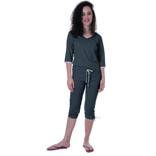 Moomaya Ensemble de Nuit Uni pour Femmes avec Capri en Coton, 2 Pcs de Chemises de Nuit