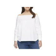TOMMY HILFIGER Womens White Cuffed Off Shoulder Casual Top Plus Size: 3X