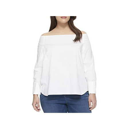 TOMMY HILFIGER Womens White Cuffed Off Shoulder Casual Top Plus Size: 3X