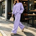 thumbnail image 4 of Women's Cute Sweat Sets Round Neck Sweatshirt and Pants Set, 2 Piece Sweat Suit with Pockets, Lounge Set for Fall Winter Light Purple S, 4 of 5