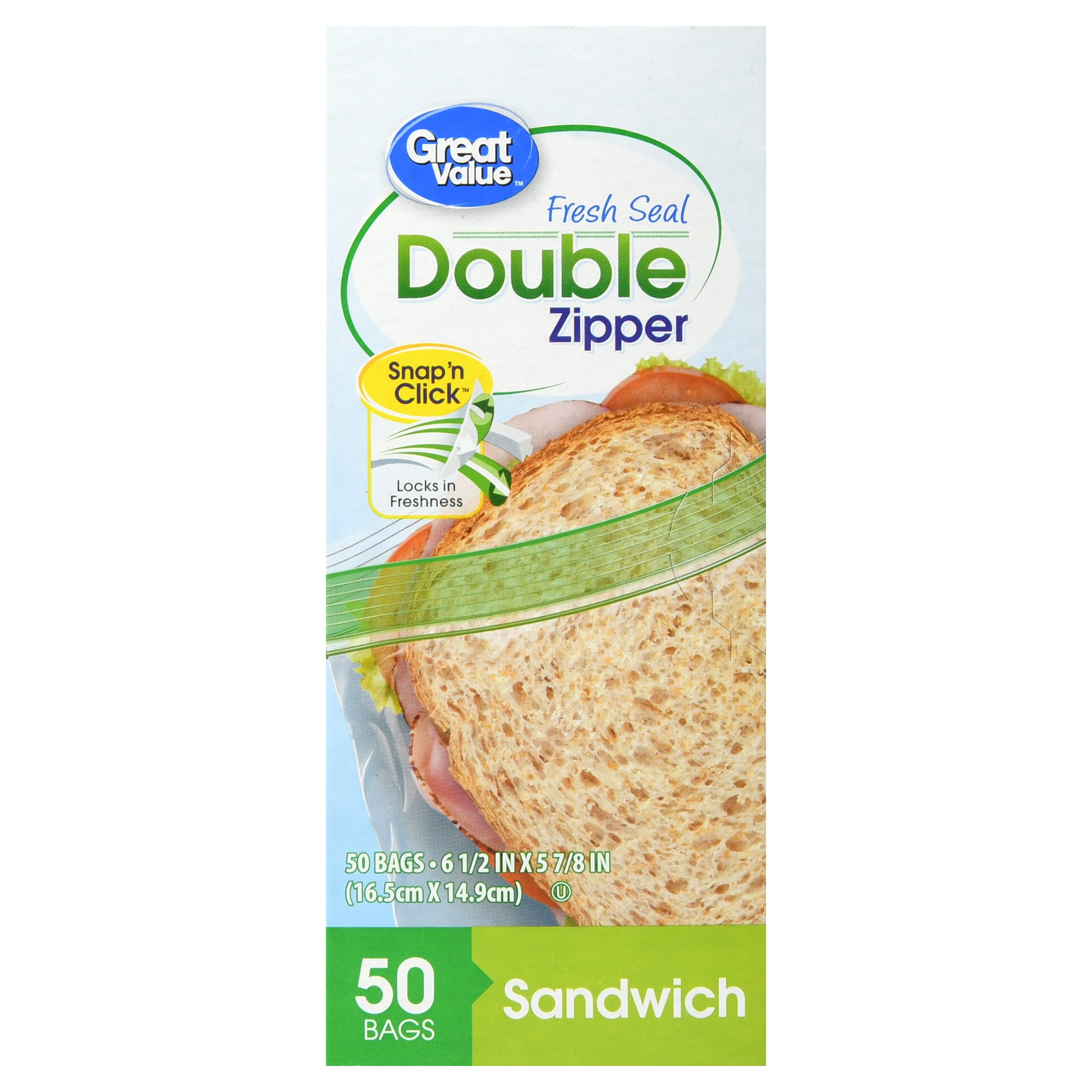 Great Value Fresh Seal Double Zipper Sandwich Bags, 50 Count Walmart