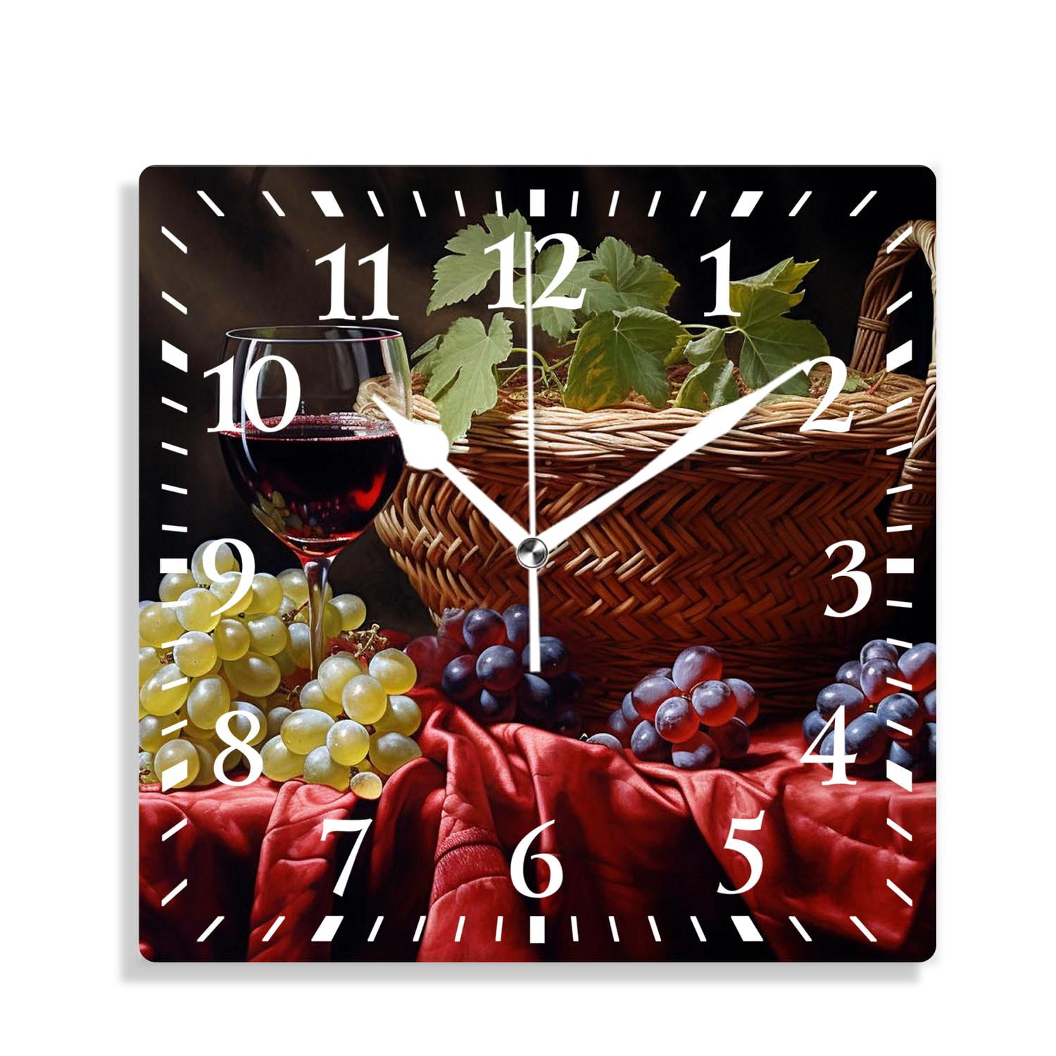 14 Inch Wall Clock Battery Operated Silent Clock Decorative for Office, Kitchen, Outdoor, Living Room,Wine Bottles Glass Oak Barrel Multicolor