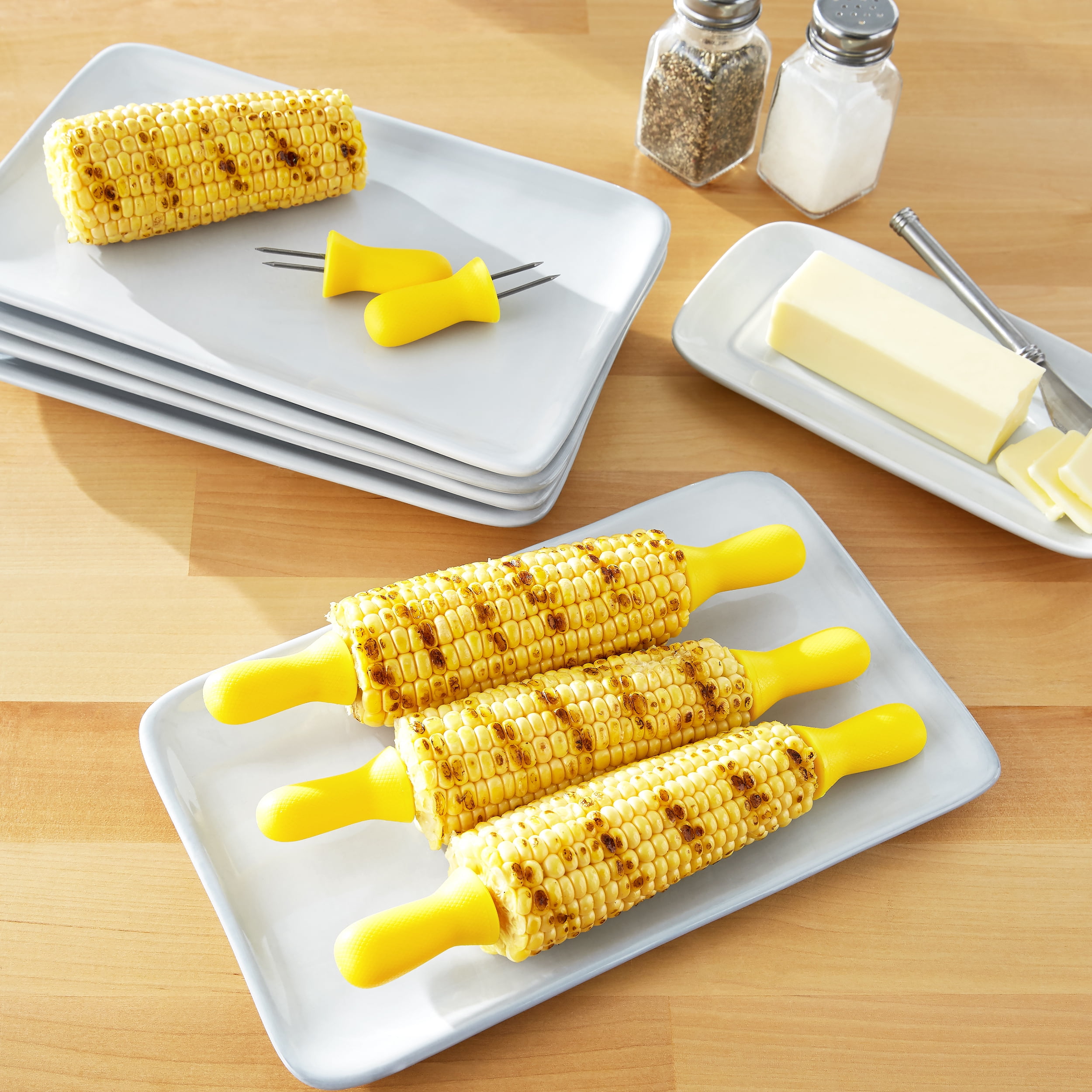 Mainstays 8-Piece Stainless Steel Two-Prong Corn Skewers with Yellow Handles
