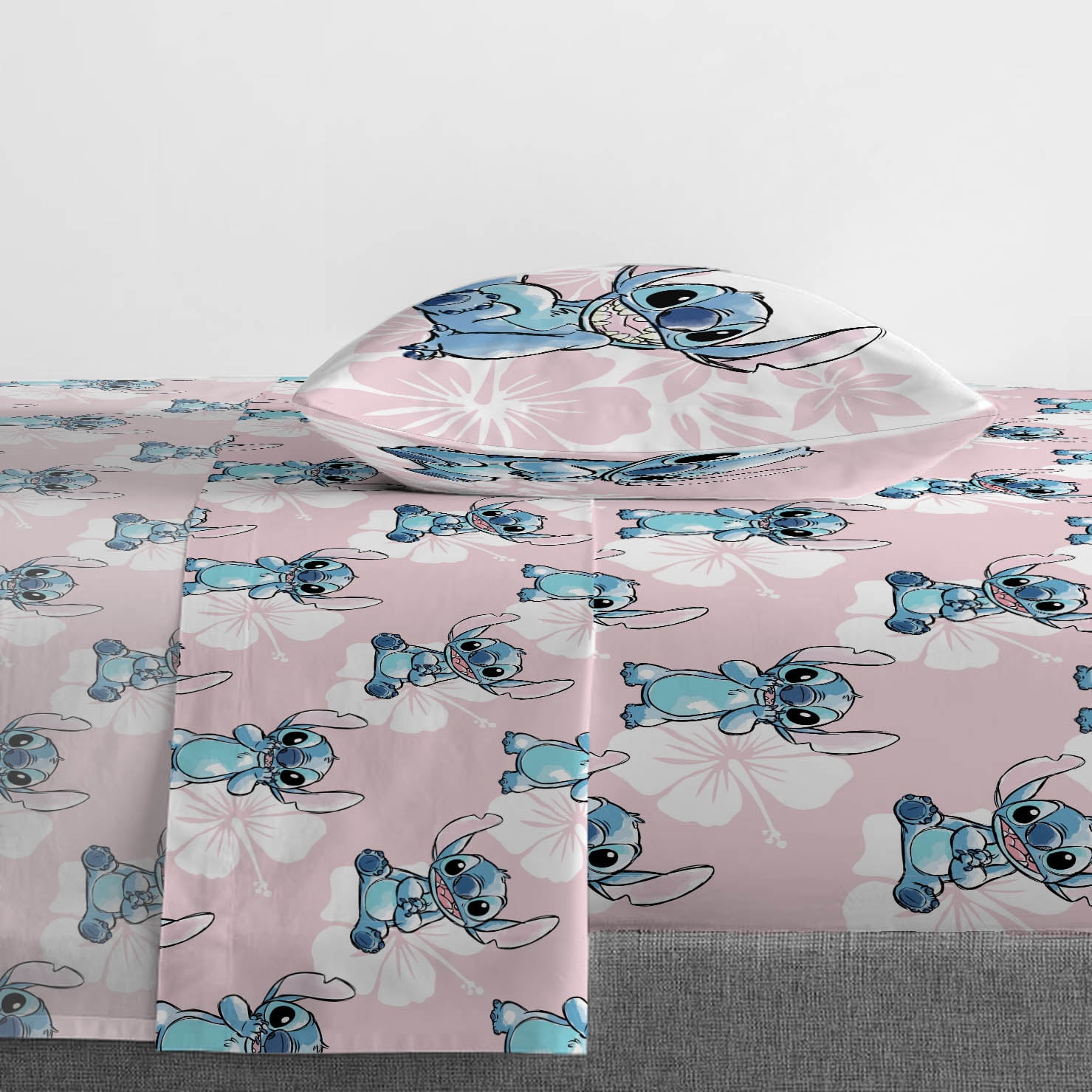 Disney Lilo & Stitch Sweet Yet Spacey Blue & Pink 7 Piece Full Bed Set w/ Sham, 100% Microfiber