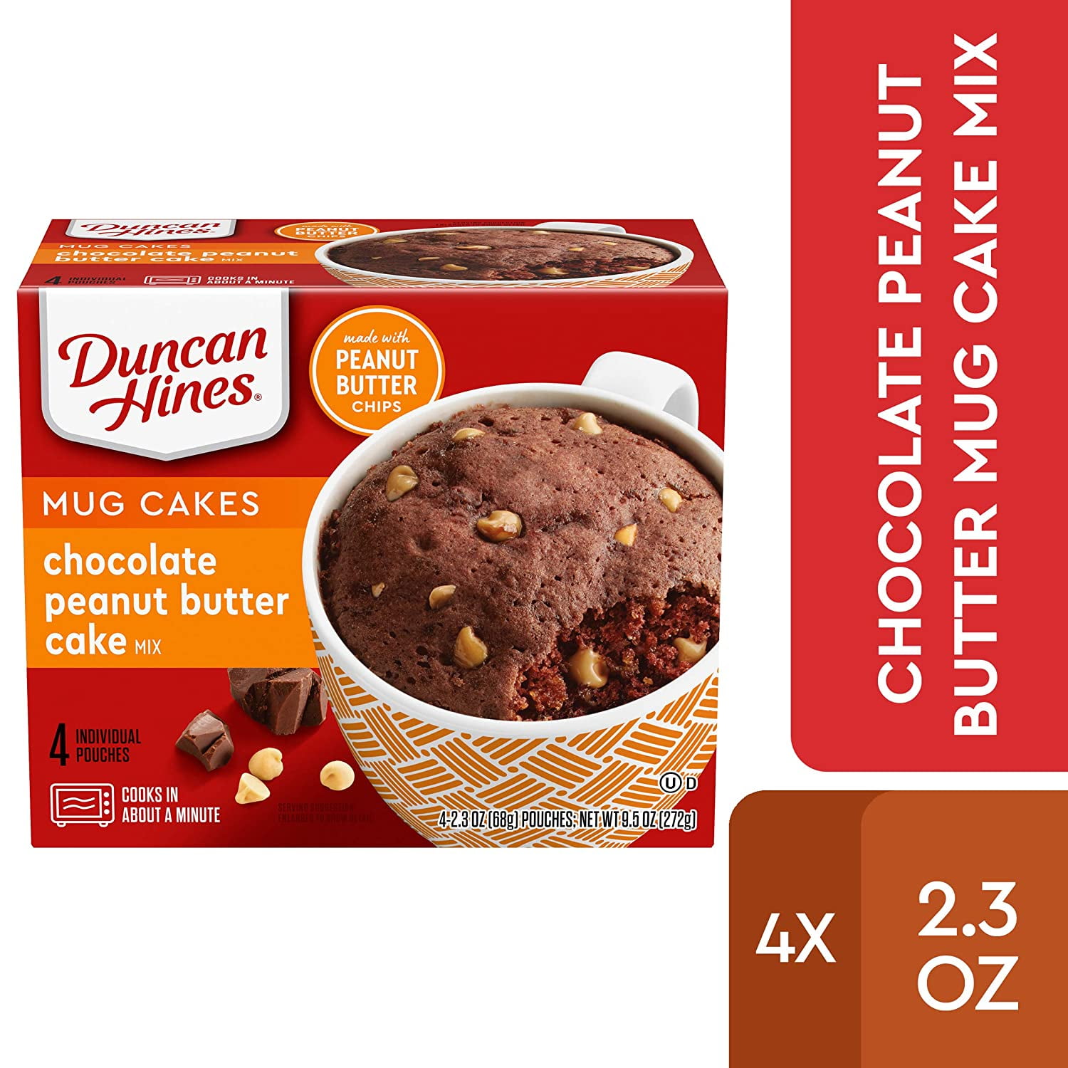 Duncan Hines Mug Cakes, Chocolate Peanut Butter Cake Mix, 9.5 OZ Box