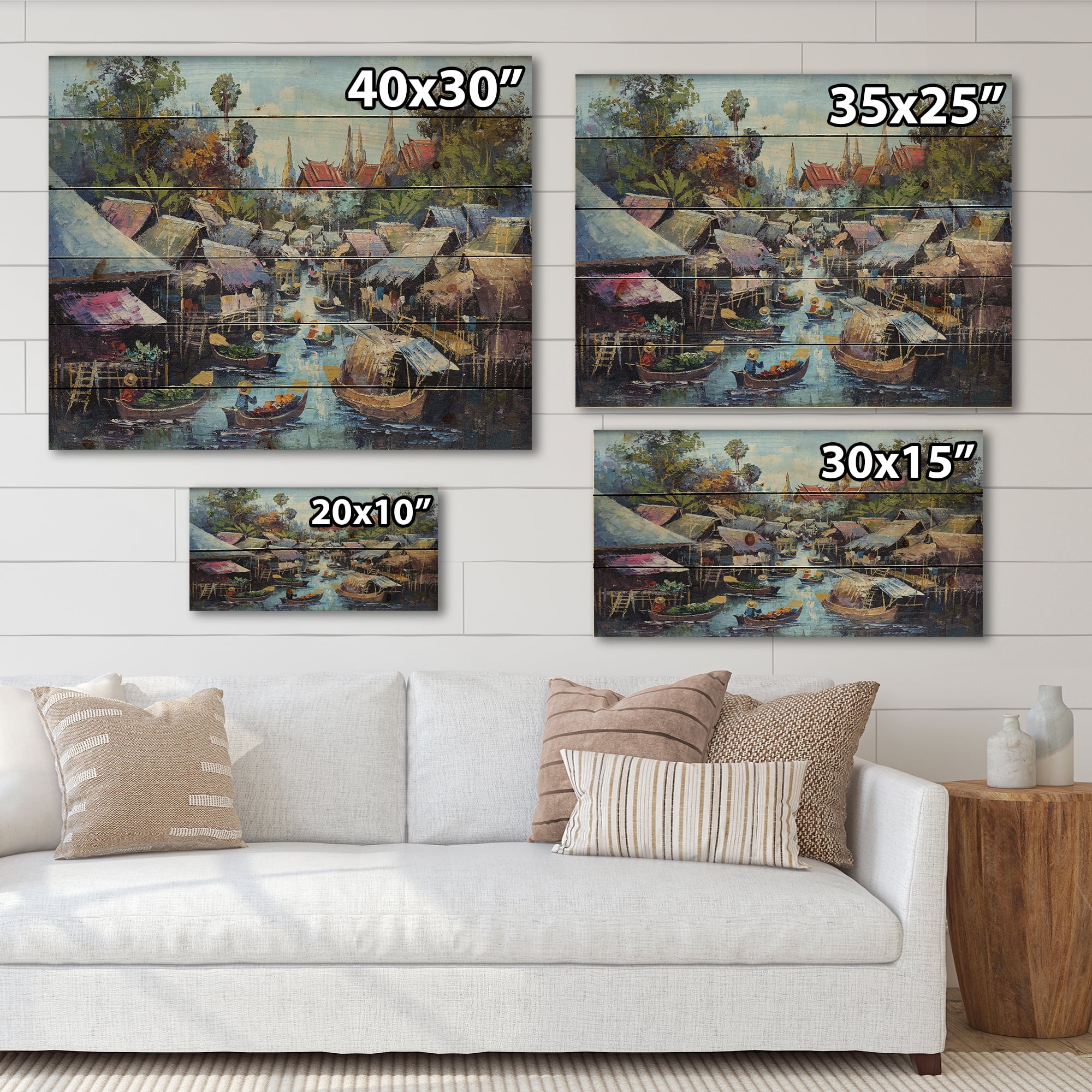 Designart 'Ancient Waterside Life I' Traditional Print on Natural Pine Wood