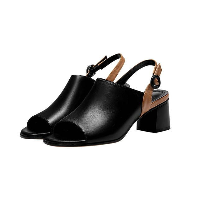 CHGBMOK Sandals Womens Color Blocked Button out Versatile Thick Heeled Sandals Sandals Sizes 35-40