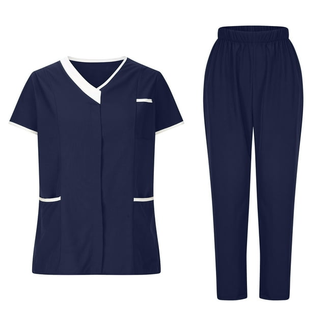 BVOFAR Scrubs for Women Set Stretch V-Neck Scrub Top with Pockets & Cargo Scrub Pant Quick Drying Solid Color Nurse Uniforms