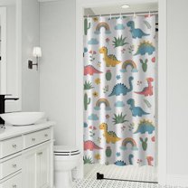 White Dinosaurs Rainbows Plants Pattern Shower Curtain 36"x72" ,Bathroom Decorative Shower Curtains Set with 12 Hooks,Modern Waterproof Washable Shower Curtain