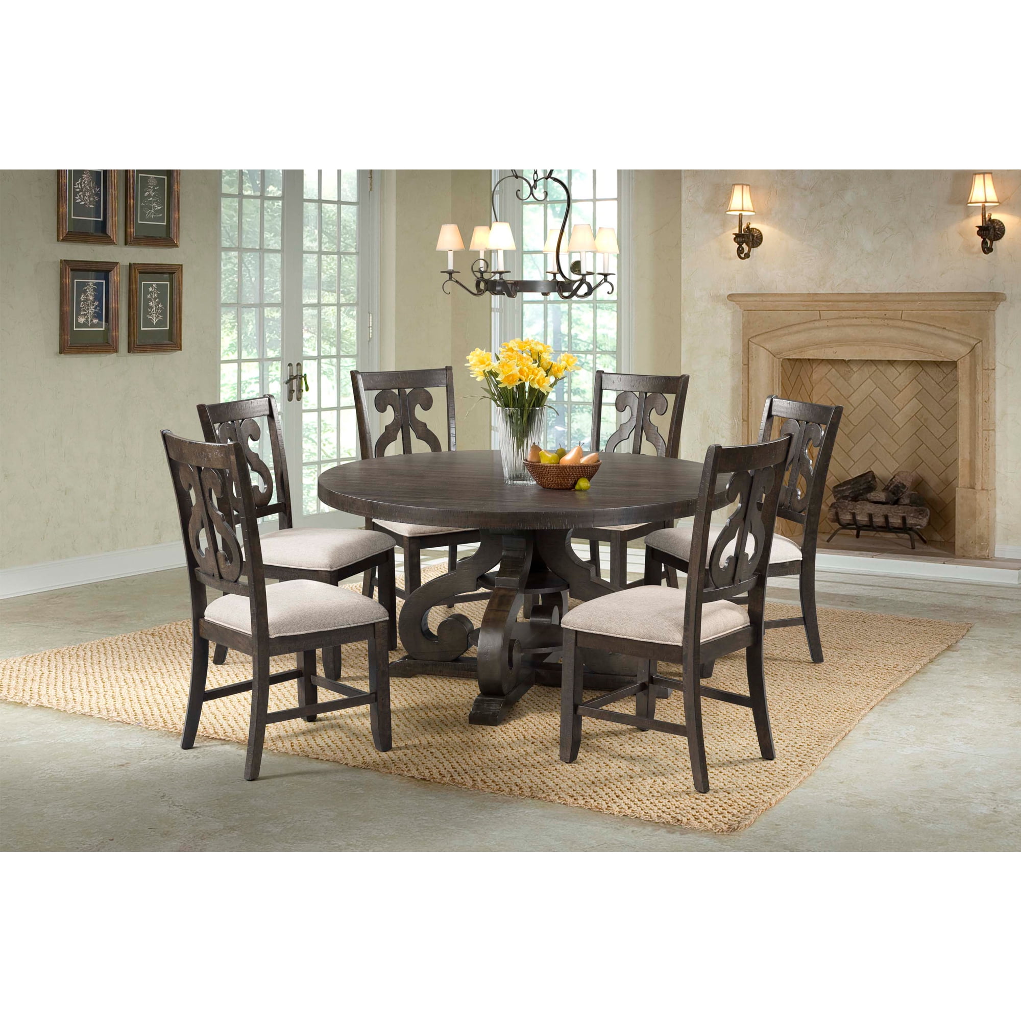 Picket House Furnishings Stanford Round 7PC Dining Set-Round Table & 6