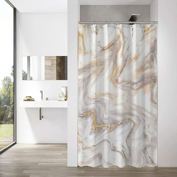 Small Stall Shower Curtain 36 x 72, Rose Gold Marble Half Size Shower Curtain, Modern Abstract Narrow Shower Curtain for Bathroom Decor, 36 inch Fabric Shower Curtain Set with Hooks