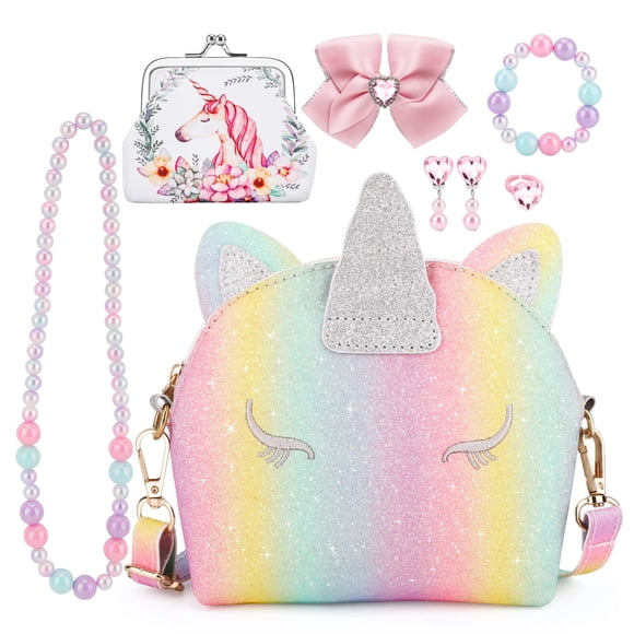 Juego de monederos JYPS con forma de unicornio para niñas con joyas, 7 piezas, caja de regalo