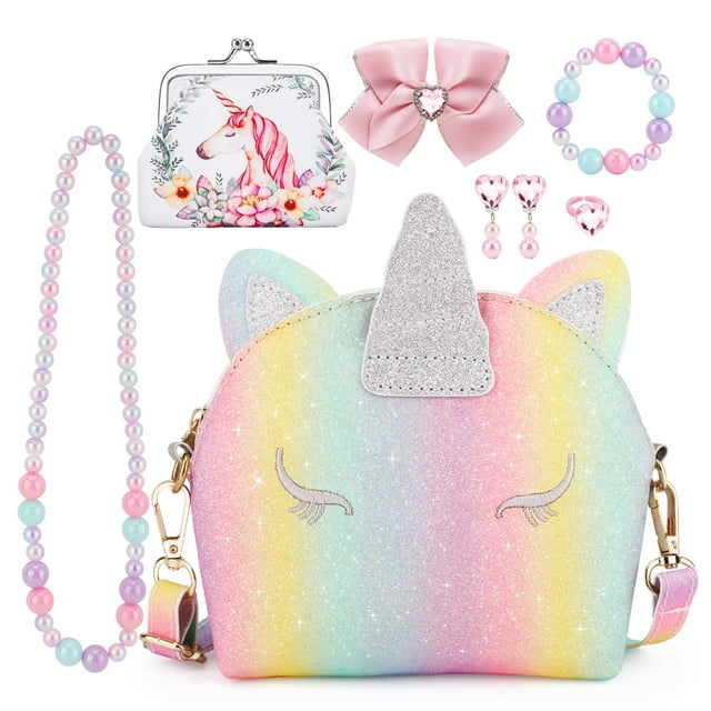 Juego de monederos JYPS con forma de unicornio para niñas con joyas, 7 piezas, caja de regalo