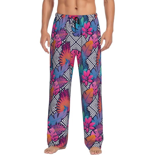 Fotbe Tropical Leaves Pantalones de Pijama para Hombre, Pantalones de Dormir, Pantalones de Casa con Cintura Ajustable y Bolsillos-X-Large