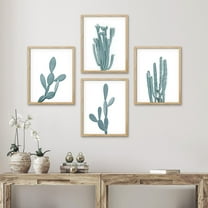 PixonSign Framed Wall Art Pastel Teal Southwest Desert Cactus Print, Set of 4 Nature Succulent Plants Wall Decor Prints, Botanical Floral Wall Décor, Rustic Home Artwork - 11"x14" Natural