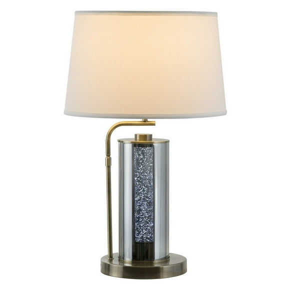 29 Inch Table Lamp with LED Night Light Stand - Glass - Antique Brass