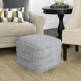 thumbnail image 2 of LR Home Small Fringe Striped Indoor Square Pouf, Light Gray, 18" x 18" x 14", 2 of 8