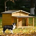 thumbnail image 4 of Pefilos 47" Large Wooden Dog House for Outdoor and Indoor, Cat Shelter with 2 Doors and Porch, Cabin Style Pet Kennel, Beige, 4 of 8