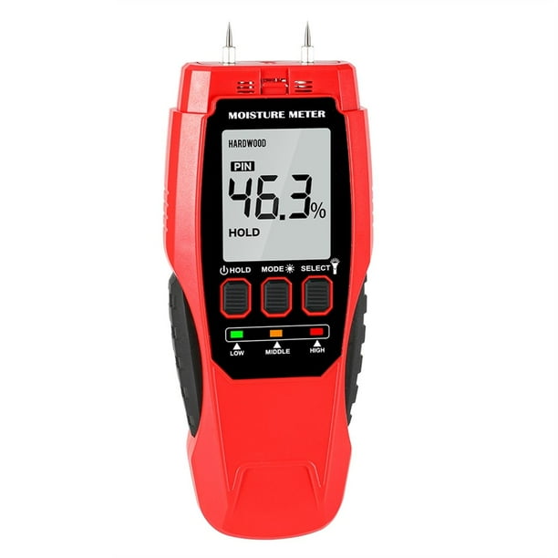 Medidor Digital de Humedad de Madera con Punta de Aguja, Linterna LCD Retroiluminada, 4 Modos para Madera, Paneles de Yeso, Leña y Hormigón.