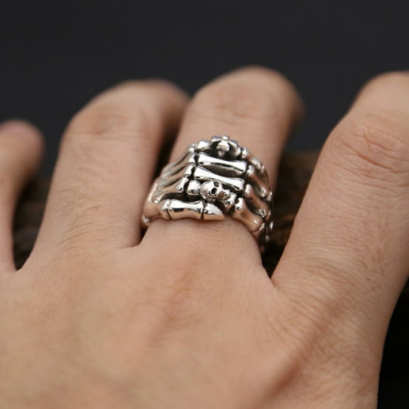 Vintage Thai Silver Skull & Crossbones Ghost Claw Ring: Fashion Simple Geometric Design (Silver)