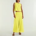 thumbnail image 2 of Women's Solid Color Linen 2 Piece Set - Sleeveless Crop Top & Wide Leg Pants with Side Pockets for Summer, 2 of 6